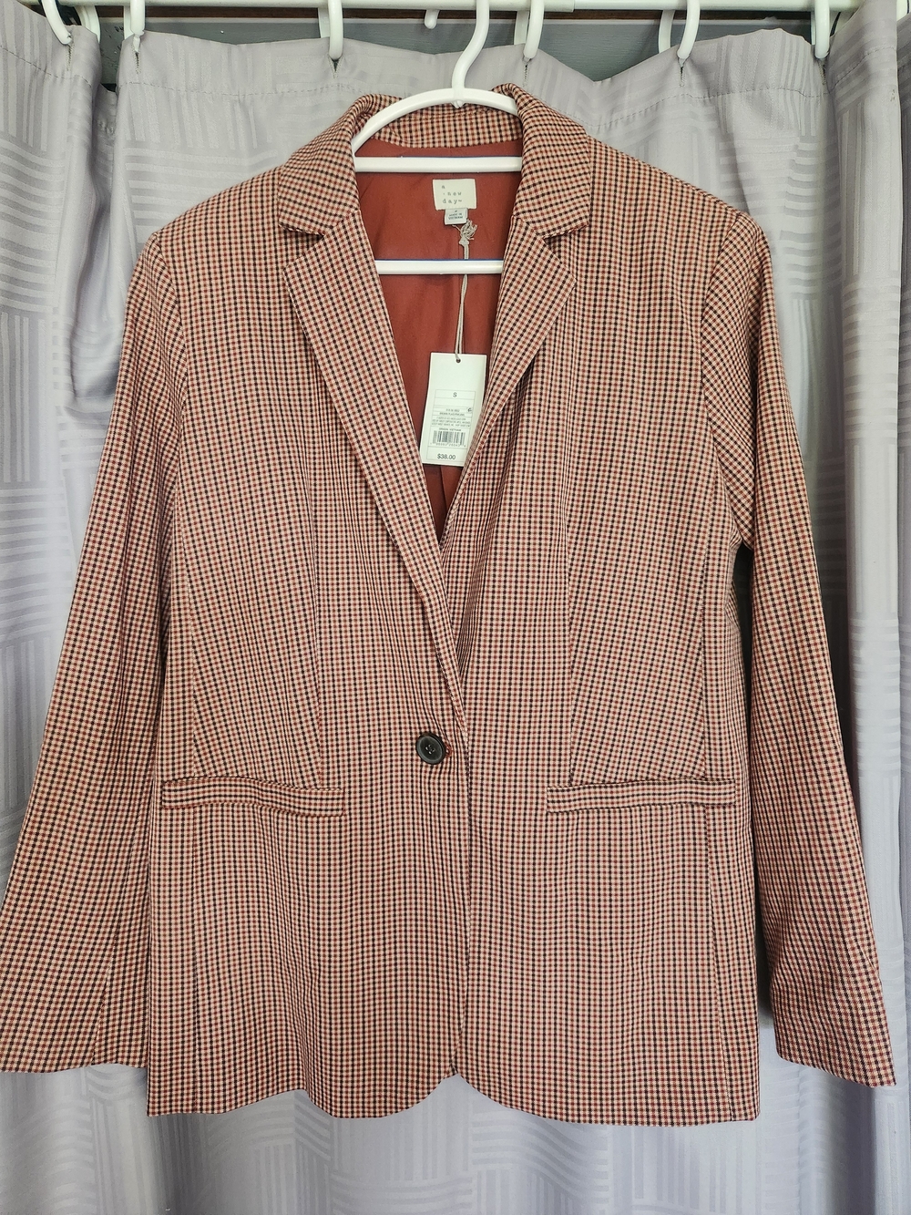 A New Day Women's Rust and Black Gingham Blazer